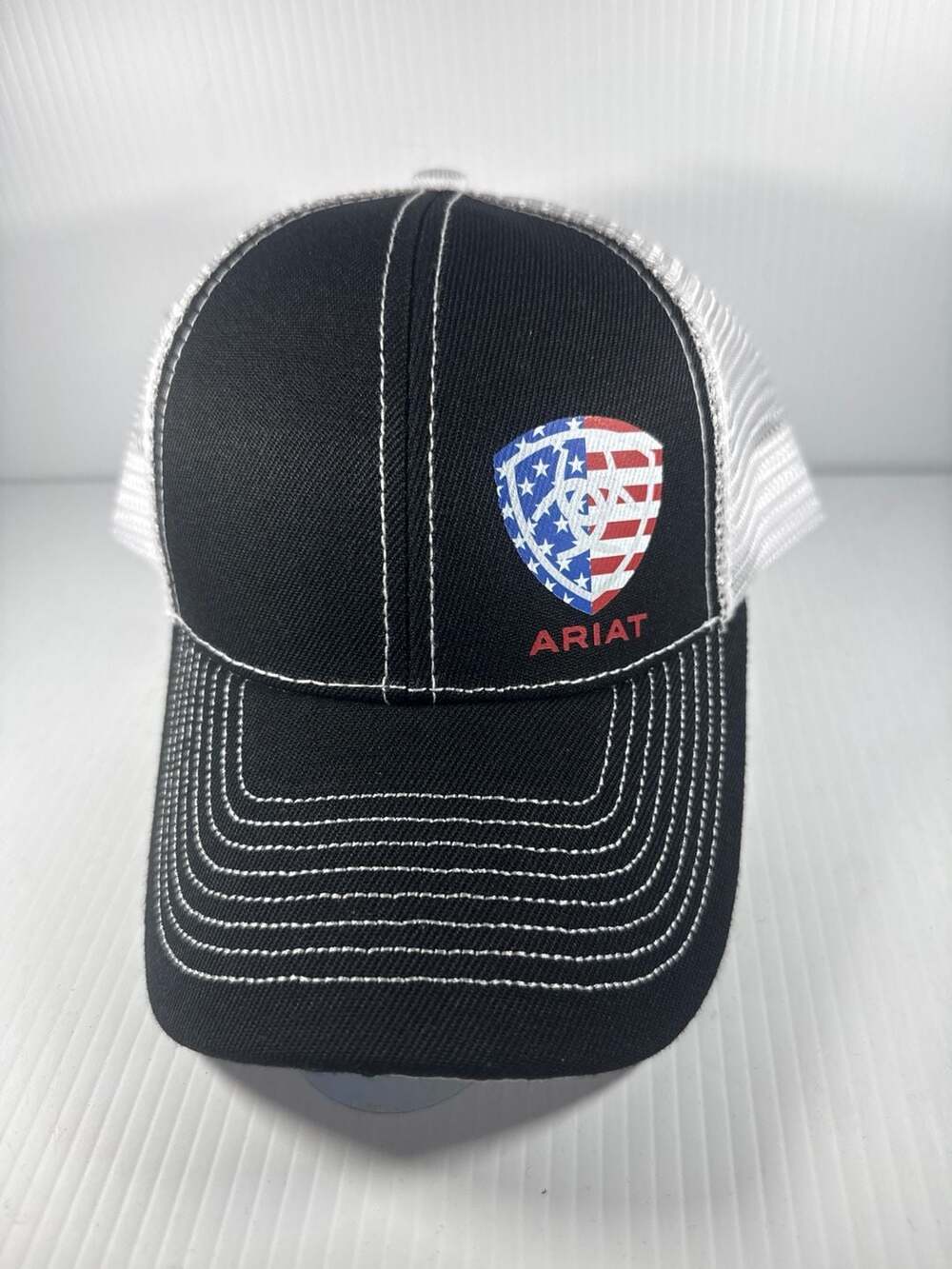 Ariat Men's US Flag Shield Logo Mesh Back Trucker Cap - Black/White KBCaps 112